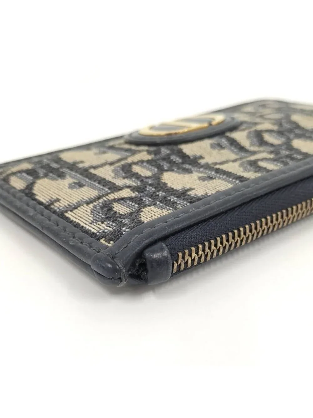 Dior Oblique Coin Case with Key Ring Jacquard Leather Navy